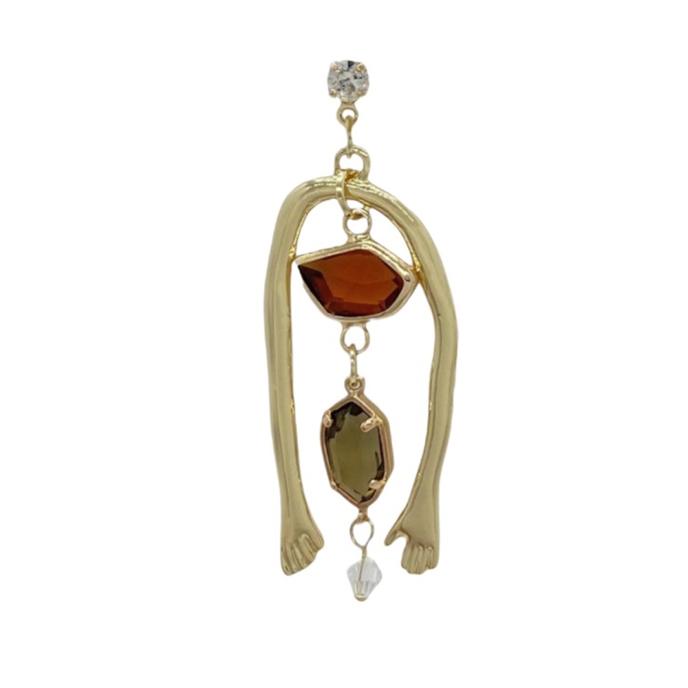 NEW CCB Gold and Brown Statement Dangle Drop Mod Geometric Crystal Earring $78